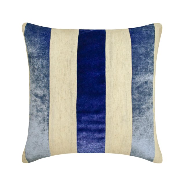 The HomeCentric Decorative Blue Pack of 2, 22x22 inch (55x55 cm) Throw Pillow Covers, Velvet & Linen Patchwork Throw Pillows For Sofa, Striped Pattern Modern Style Easter - Velvet Band Blue