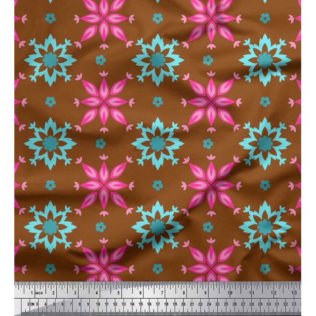 Soimoi polyester Crepe Fabric Artistic Floral Print Sewing Fabric Yard 42 Inch Wide