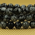 thumbnail image 4 of Bracelet Extensible en Perles Rondes de 8 mm avec Flocon de Neige Naturel et Obsidienne 7 Pouces, 4 of 5