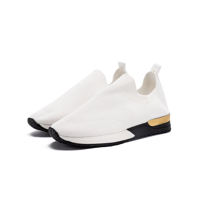MAWCLOS Espadrilles pour Femmes à Enfiler Style Chaussette Confort Bout Rond Ballerines Respirantes Chaussures de Marche d'Extérieur Blanches 9