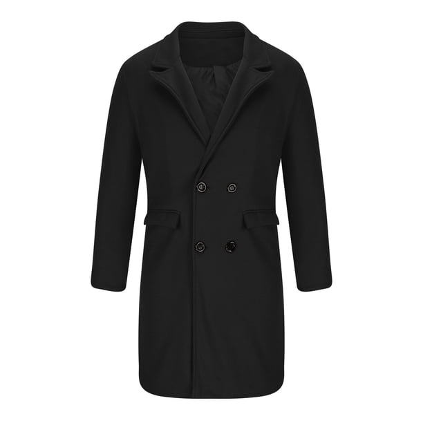 RKSTN Black Jackets for Men Wool Trench Coat Mens Casual Solid