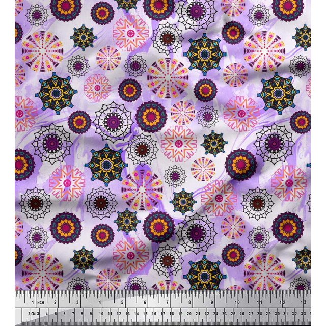 Soimoi Moss Georgette Fabric Mandala Kaleidoscope Printed Fabric 1 Yard 42 Inch Wide