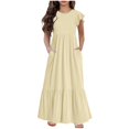 thumbnail image 1 of Huvoen Robe Fille Mode Filles Été Nouvelle Manches Courtes Col Rond Robe Couleur Unie Beige 8 Ans, 1 of 6