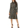 thumbnail image 2 of INSPIRE CHIC Robe Vintage à Fleurs pour Femme à Col Noué en Chiffon à Manches Longues avec Ceinture S Noir, 2 of 5