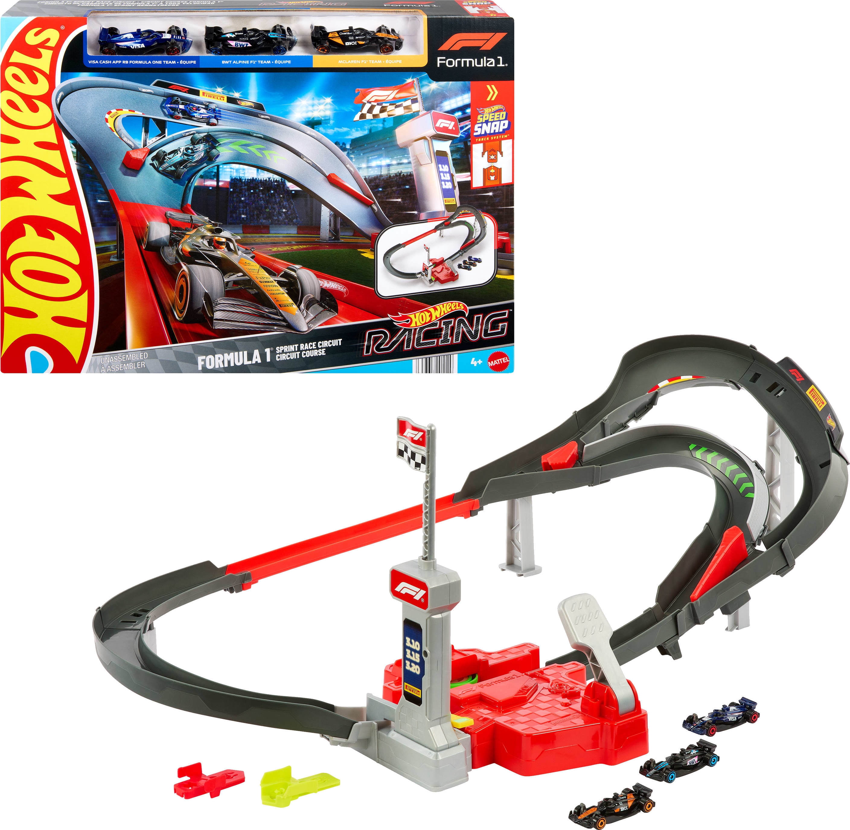 Hot Wheels Bundle -Formula 1 Sprint Race Circuit Track Set with 3 Die-Cast Toy Cars & Set of 5 Formula 1-Themed 1:64 Scale Die-Cast Toy Cars