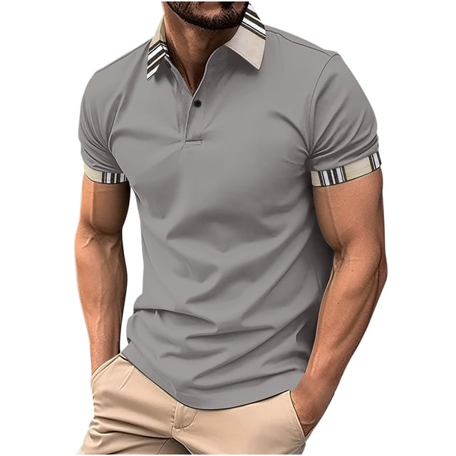 Chemise Blouse Décontractée pour Homme à Rayures Imprimées, Boutonnée, Manches Courtes, Col Rabattu