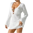 thumbnail image 2 of Pounoo Robe Courte Sans Manches à Col en V Ajourée pour Femmes, Cache-Maillot de Plage au Crochet, Garniture Colorée à Franges, Maillot de Bain Assorti, Tenue de Fin de Semaine, Cadeau, 2 of 5