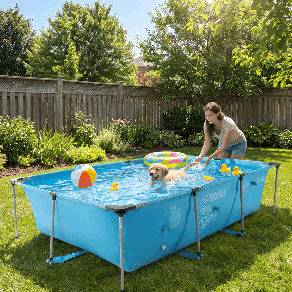 Naipo 10FT Framed Rectangle Swimming Pool Type 845 gal Large Above Ground Pool with Durable Steel Frame for Family Backyard Summer Fun