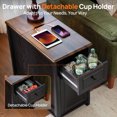 thumbnail image 4 of CHIC HOUSE Tables d'Extrémité pour Salon avec Station de Recharge, Table de Chevet Style Ferme pour Chambre avec Tiroir de Rangement, Tables d'Appoint Étroites Tables d'Accent, Petites Tables pour Petits Espaces, Noir, 4 of 11