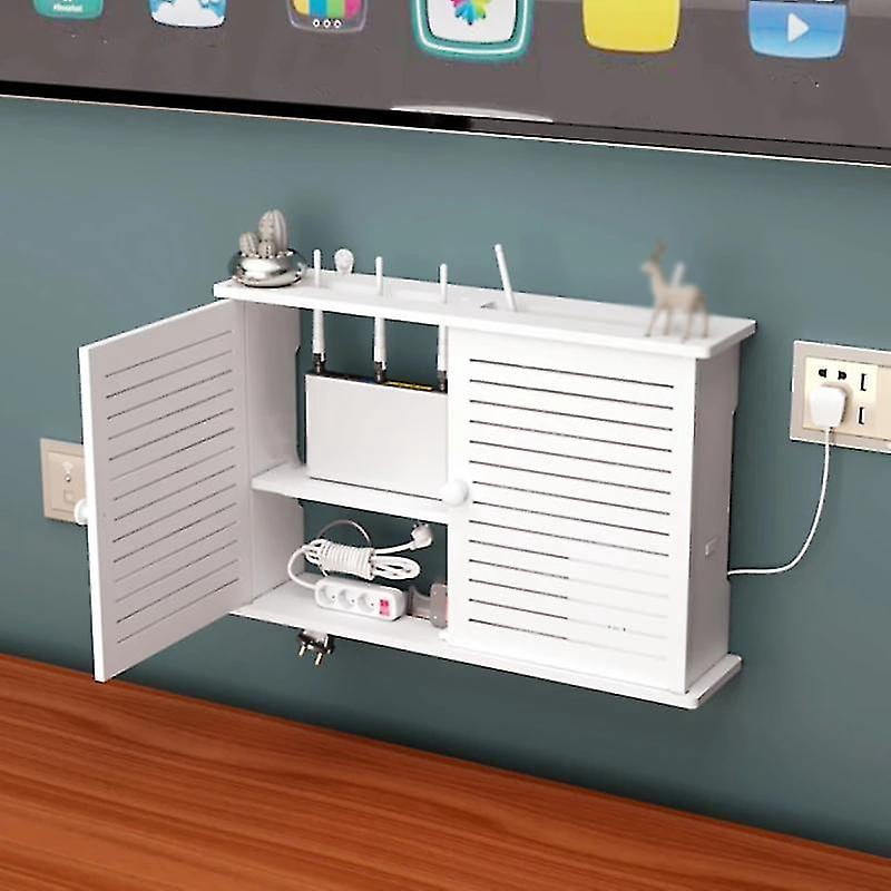 Boîte de Rangement pour Routeur Wi-Fi Sans Fil Boîte en Bois Câble Alimentation Plus Support de Fil Prise Murale