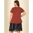 thumbnail image 4 of Unique Bargains Women's Plus Size Spring Relaxed Floral Chiffon Flared Short Sleeve Tops Caramel 2X, 4 of 5