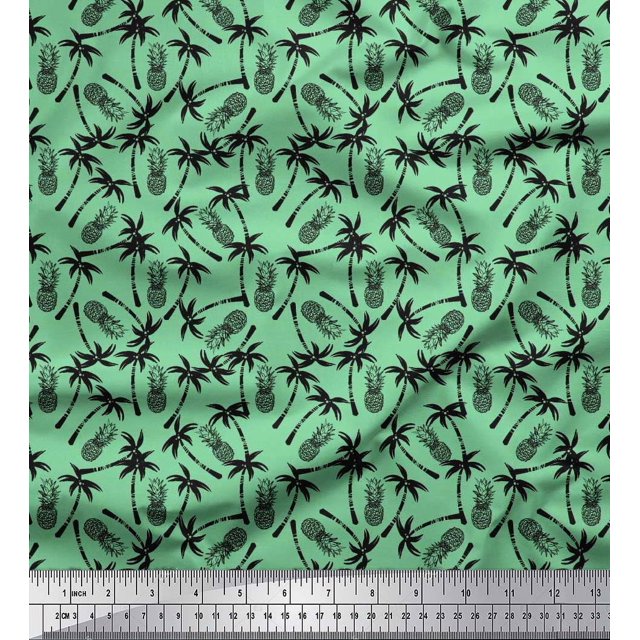 Soimoi Poly Georgette Fabric Palm Tree & Pine Fruits Fabric Prints by Yard 42 Inch Wide