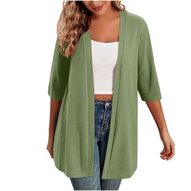 Timegard Cardigans for Women 1/2 Sleeve Open Front Lightweight Solid Color Casual Loose Jacket Tops