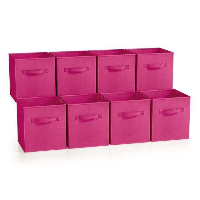 Sorbus 8-Pack 11" Fabric Storage Bins with Handles, Foldable for Pantry, Toy & Clothes – Pink