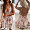 thumbnail image 1 of Women Summer Dress Off Shoulder Backless Printed Dress Beach Short Sundress, 1 of 3