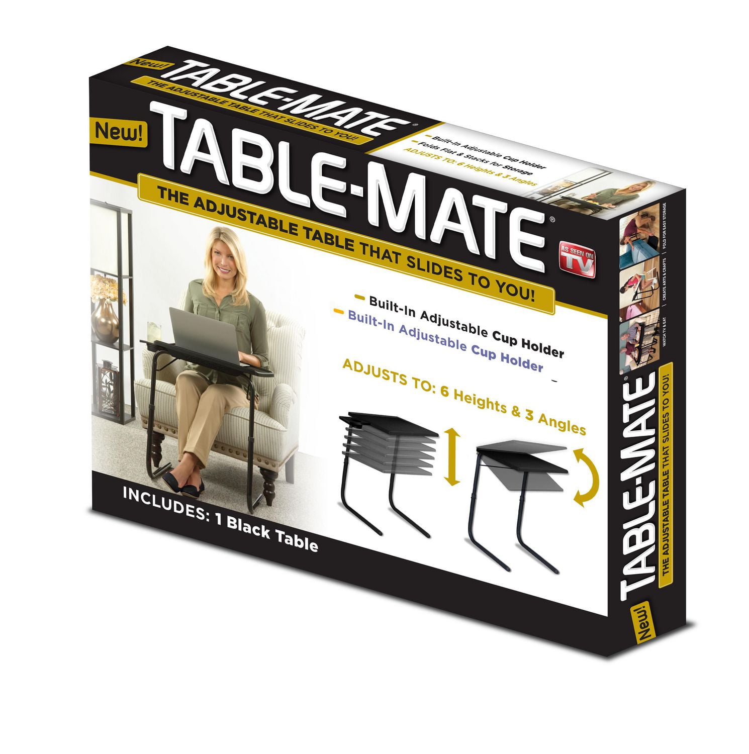 Table-Mate – La table réglable qui glisse vers vous! Noir