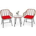 thumbnail image 4 of Costway Ensemble Bistro en Rotin pour Patio 3 Pcs Table Basse Fauteuil Jardin Coussin Rouge, 4 of 10