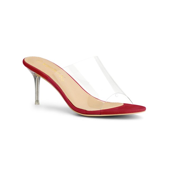 BLISSFUL STEP Sandales à Talons Aiguilles à Bride Transparente pour Femmes Rouge 11