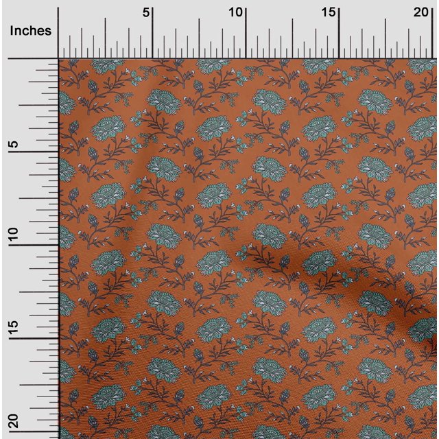 oneOone Cotton Flex Fabric Leaves & Floral Block Print Fabric BTY 40 Inch Wide