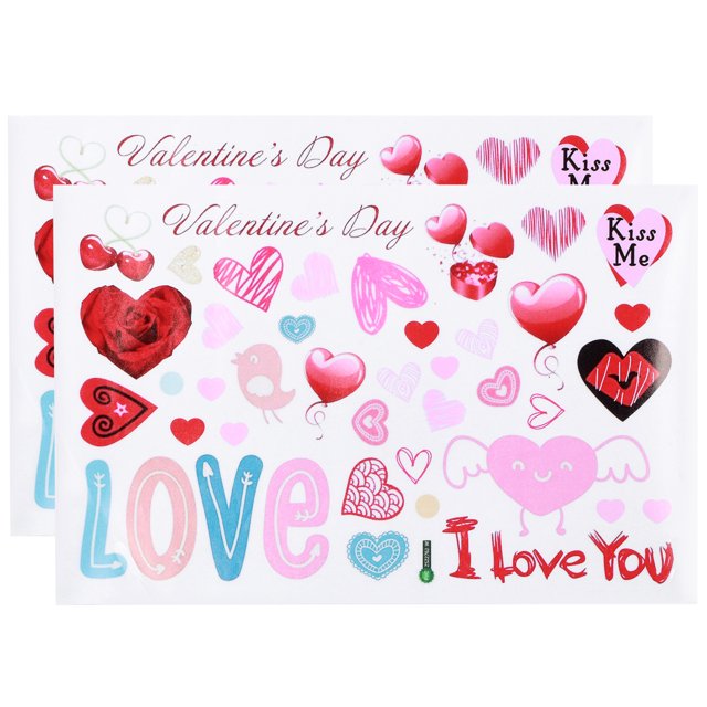 2Pcs Saint Valentin Fenêtre Autocollant Décoration Coeur Motif Sticker Mur Partie Fournitures