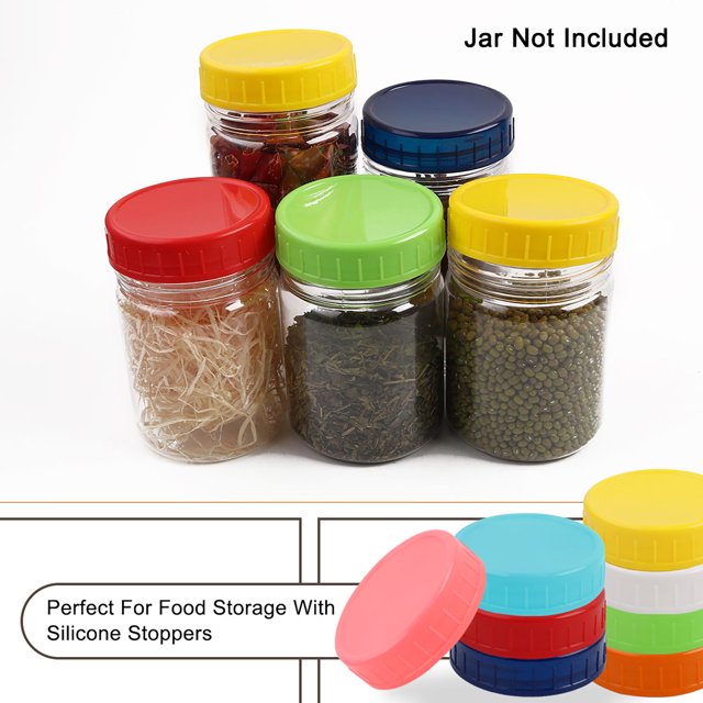 Unique Bargains 16 Pcs Plastic Mason Jar Lids Regular Mouth Mason Canning Jars Lid Top Food Storage