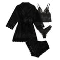 thumbnail image 1 of LSLJS Women Lace Satin Wireless Bra Camisole Shorts Pajamas Robe Four Piece Set, Lingerie Sets, 1 of 7