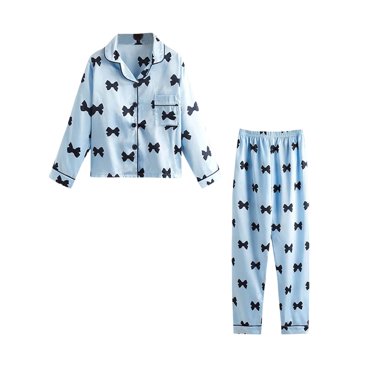 FAIWAD Kids Satin Pajamas Sets Girls Bow Button Down Pjs Long Sleeve Nightwear 2 Piece Lounge Sets