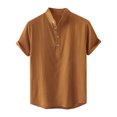 thumbnail image 1 of cfhntfmh Cotton Linen Shirts for Men Summer Short Sleeve Button up Beach T-Shirts Lightweight Solid Collared Tops, 1 of 7