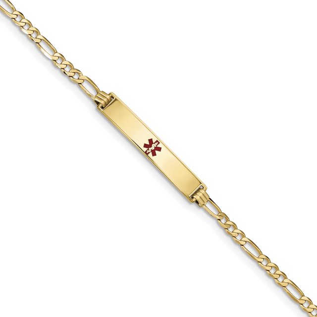 Bracelet ID Figaro Émail Rouge Médical en Or Jaune 14K