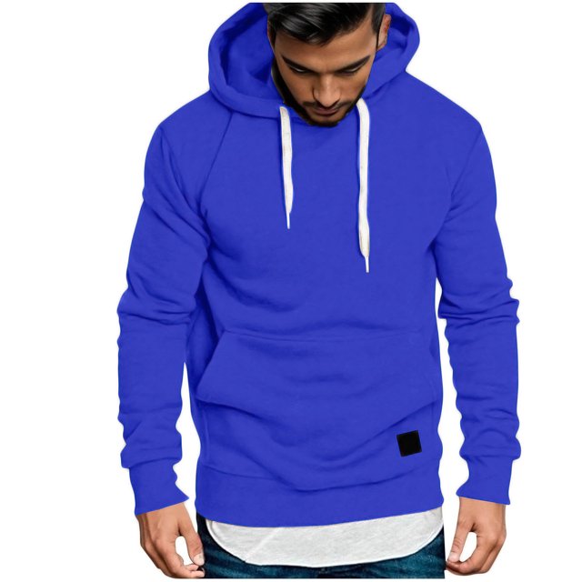 Jalioing Men's Fall Winter Hoodies Long Sleeve Drawstring Sweatshirts Casual Solid Color Pocket Pullover Tops