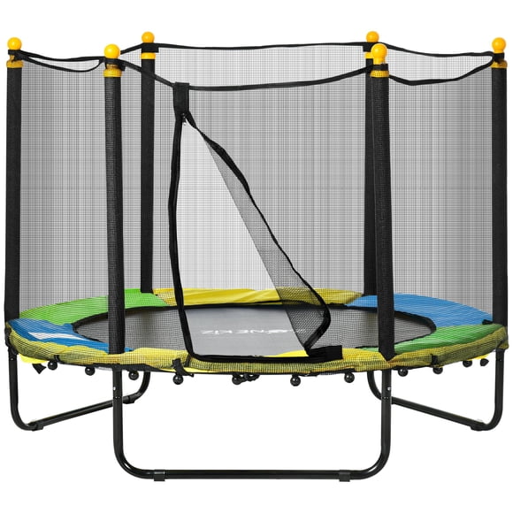 Qaba 4.6FT Indoor/Outdoor Trampoline – Safe Spring-Free Design, Black Steel Frame, 55" Dia. – Promotes Balance & Coordination for Ages 3-10