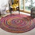 thumbnail image 2 of Safavieh Collection Tressée BRD210A Tapis Boho Réversible en Coton Fait Main, 5 Pieds x 5 Pieds Rond, Rouge / Multi, 2 of 5
