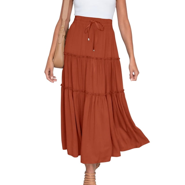 RKSTN Skirts for Women 2024 Summer Cute High Waist Ruffle Skirt Solid Color Adjustable Drawsting Swing Beach Mini Skirt