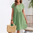 thumbnail image 4 of Yuyuzo Robes d'Été pour Femmes 2025 Coton Lin Manches Courtes Plissées Robe Midi Décontractée T-Shirt Fluide Robe d'Été, 4 of 4