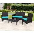 thumbnail image 2 of FDW Furniture 4 Piece Wicker Outdoor Bistro Sets Coffee Table Sofa, Blue, 2 of 7