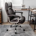 thumbnail image 4 of Gymax Chaise de Bureau Haute Dossier 500 Lb Grande Taille Réglable en Cuir Chaise de Travail Brun, 4 of 10