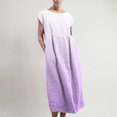 thumbnail image 2 of FAIWAD Robe Maxi en Coton et Lin pour Femme à Manches Courtes, Robe Simple Unie avec Poches, Col Rond, Robes Amples, 2 of 5