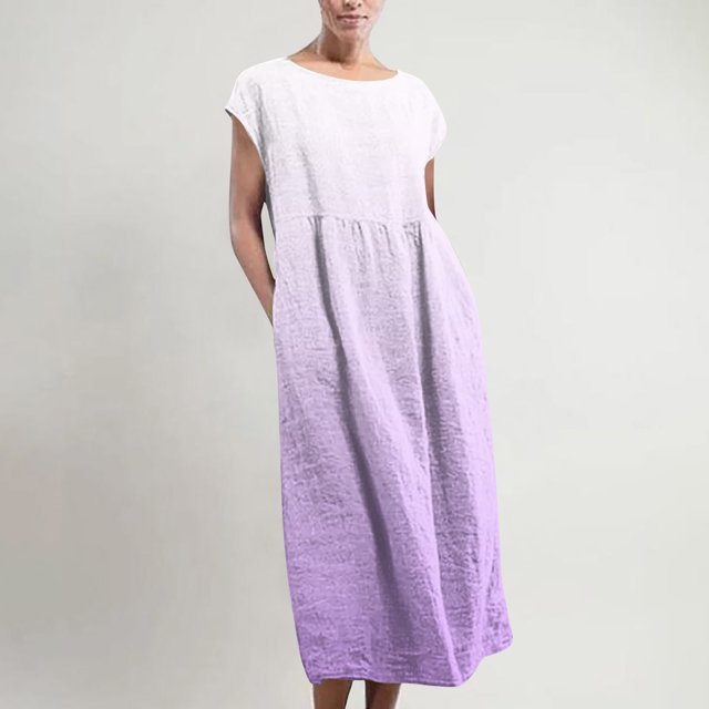 TopLLC Robe Sans Manches à Col Rond Robe Maxi Sans Manches pour Femmes avec Poches en Lin Ample et Bouffante Caftan Longue Robe Femme Robe en Liquidation