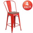 thumbnail image 3 of 4 Pk. 24" High Red Metal Counter Height Stool with Back and Wood Seat, 3 of 8