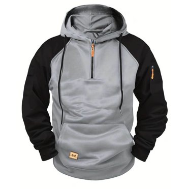 aohooy Tactical Hoodies for Men Big and Tall Fleece Sweatshirts Quarter Zip Hoodies Raglan Sleeve Hooded Sweatshirts with Pockets Gray,XXXL