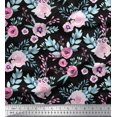 thumbnail image 1 of Soimoi Tissu en Toile Épaisse Noire Anémone & Fleur Rose Tissu Floral Imprimé au Mètre 58 Pouces de Large, 1 of 3