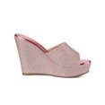 thumbnail image 3 of BLISSFUL STEP Sandales à Talon Compensé à Paillettes pour Femmes, Mules à Plateforme à Bout Ouvert, Rose, 9, 3 of 7