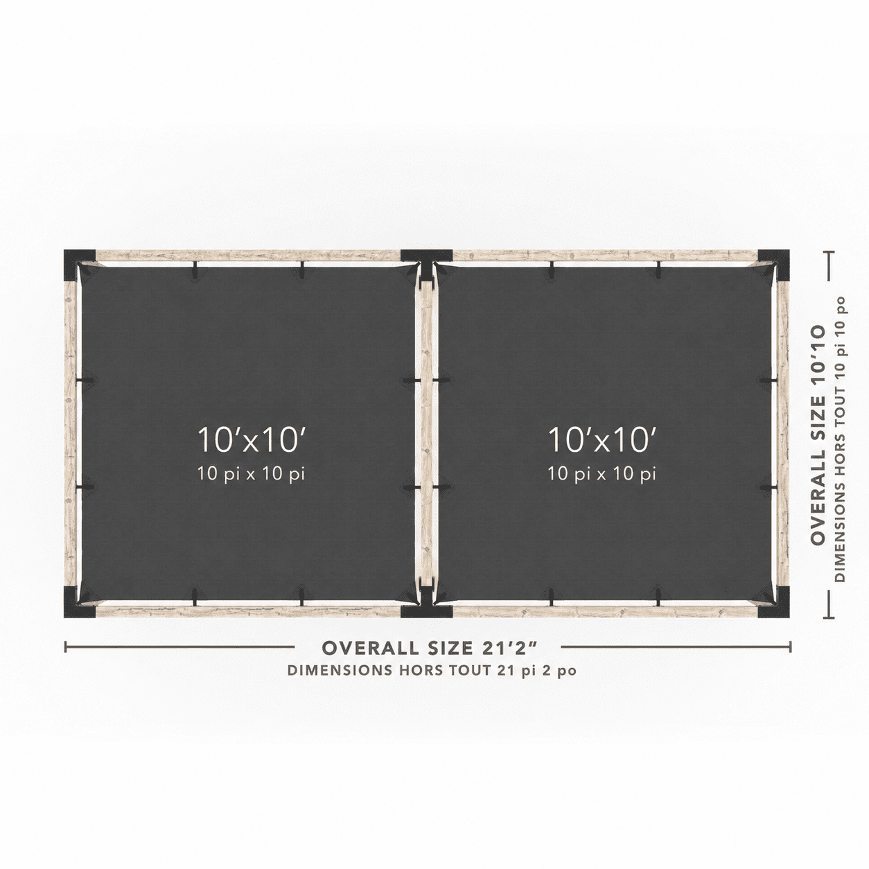 Toja 8' X 24' Double Pergola Kit With 2 Shade Sails For 4X4 Wood Posts