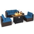 thumbnail image 2 of Costway 6PCS Patio Rattan Furniture Set 42" Fire Pit Table Cover Sofa Cushion Navy, 2 of 10
