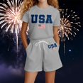 thumbnail image 2 of SGMVNU Girls Two Piece Summer Outfits Casual Short Sleeve Graphic Tee Matching Drawstring Shorts Set Tracksuits(Size 9-10 Years, Grey), 2 of 3