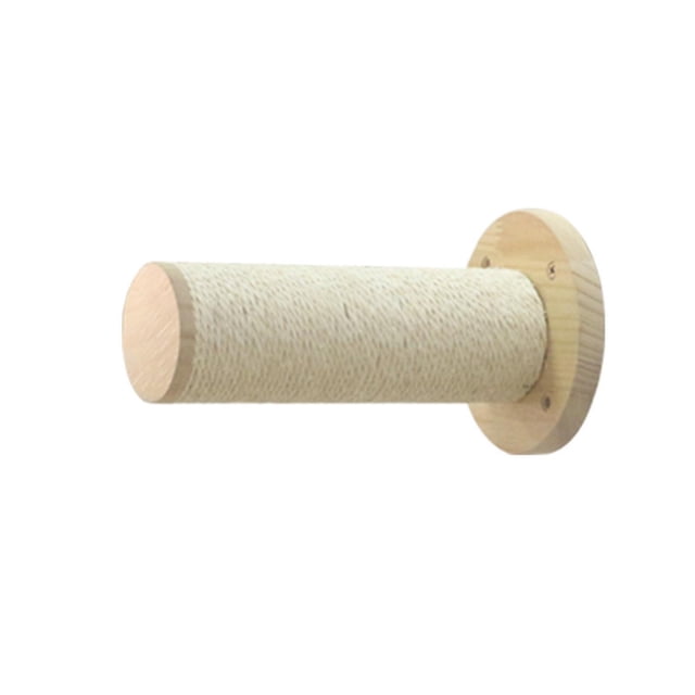 Wall Mounted Cat Scratch Post Sisal Cat Scratcher for Kittens Indoor Cats, featuring a cylindrical sisal-wrapped scratching surface attached to a wooden base. This cat furniture is designed for wall mounting, saving space and protecting furniture by offering a durable area for cats to scratch, stretch, and play. Ideal for indoor cat activity and suitable for cats of all sizes.