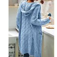 thumbnail image 4 of Women Hooded Open Front Cardigan Cable Knit Sweaters Solid Chunky Long Sweater Coats with Pockets, 4 of 5