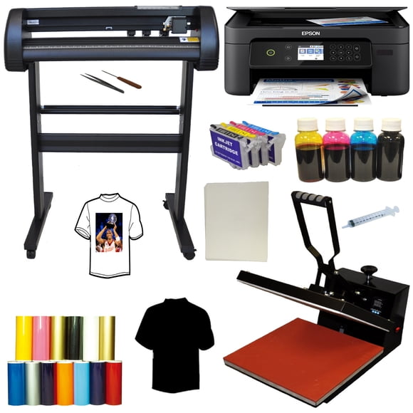 Heat Transfer Press Machine 15x15" Heavy Duty Vinyl Cutter Plotter 28" Printer All in One Bundle