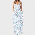 thumbnail image 1 of Lenago Robes d'Été Grande Taille pour Femmes Mode à Bretelles Taille Mi-Haute Col en V Sans Manches à Rayures Imprimées Coupe Ajustée Robe Longue de Plage Robes d'Été de Plage en Liquidation, 1 of 5