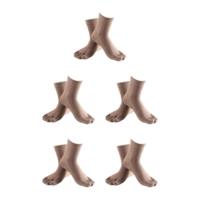 relayinert Soft Five Toe Socks Stretchable Cotton High Crew Socks Athletic Solid Socks Khaki 5Set